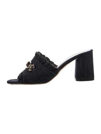 Pre-owned Kate Spade Denim Ruffle Embellishment Slides In Blue