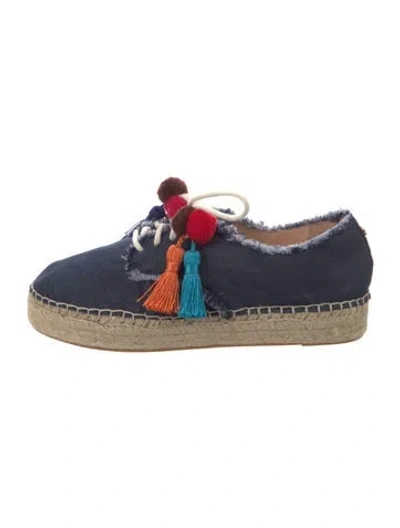 Pre-owned Kate Spade Denim Tassel Accents Espadrille Sneakers In Blue