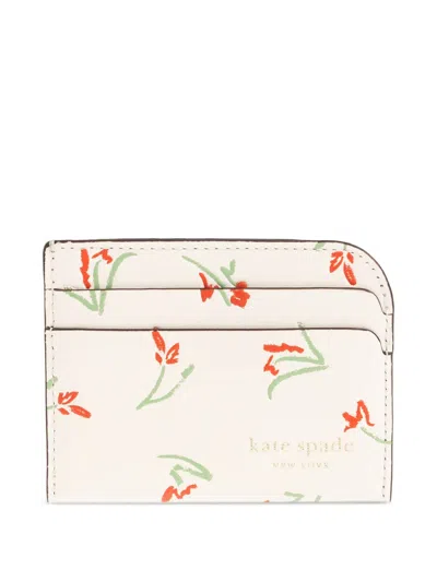 Kate Spade Devin Floral-print Leather Card Holder In White