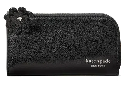 Kate Spade Devin Glazed Leather Small Slim Bifold Wallet With Novel Zip Pull Wallet Handbags Black: One Size