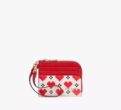 Kate Spade Devin Pixel Hearts Coin Card Case Wristlet In Cream