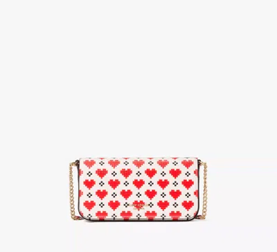 Kate Spade Devin Pixel Hearts Flap Chain Wallet In Cream