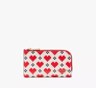 Kate Spade Devin Pixel Hearts Small Slim Bifold Wallet In Cream