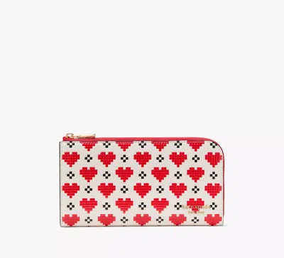 Kate Spade Devin Pixel Hearts Zip Around Continental Wallet In Cream