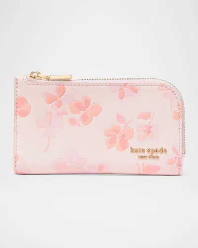 Kate Spade Devin Small Spring Pansies Leather Bifold Wallet In Blush Cloud Multi