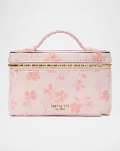 Kate Spade Devin Spring Pansies Leather Vanity Case In Blush Cloud Multi