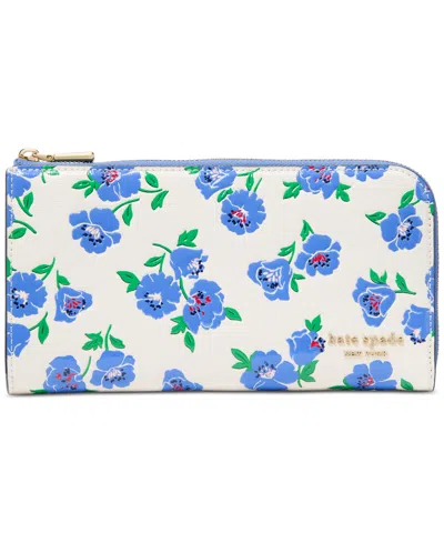 Kate Spade Devin Springtime Leather Zip-around Continental Wallet In Cream