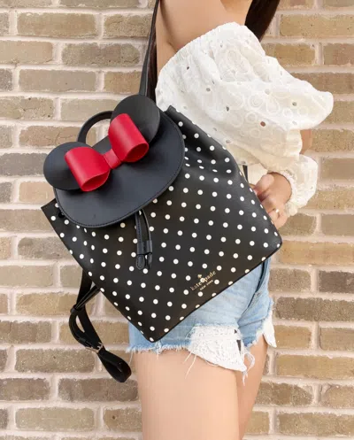 Kate Spade Disney Minnie Mouse Medium Leather Backpack Bookbag Bag In Black