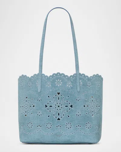 KATE SPADE DO IT ALL PERFORATED DENIM SUEDE TOTE BAG