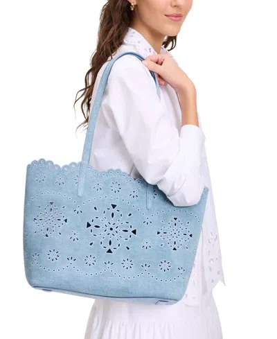 Kate Spade Do It All Spade Flower Perforated Denim Large Tote Bag