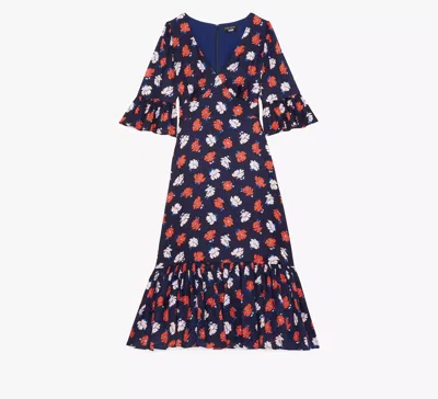 Kate Spade Dotty Floral Flounce Dress In French Navy