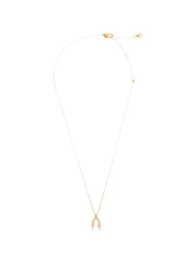 Kate Spade Dream Crystal-embellished Wishbone-pendant Necklace In Gold