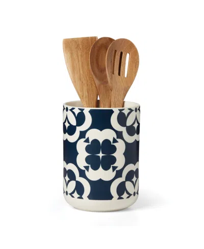 KATE SPADE ELEGANT GEO UTENSIL CROCK WITH WOOD UTENSILS SET