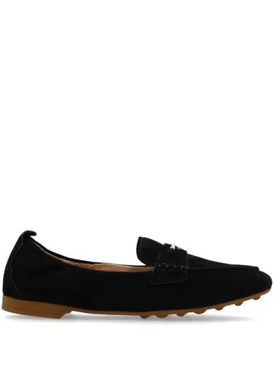 Kate Spade Eliza Logo-plaque Suede Loafers In Black