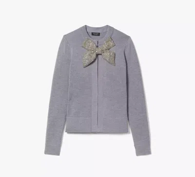 Kate Spade Embellished Bow-neck Cardigan In Grey Melange