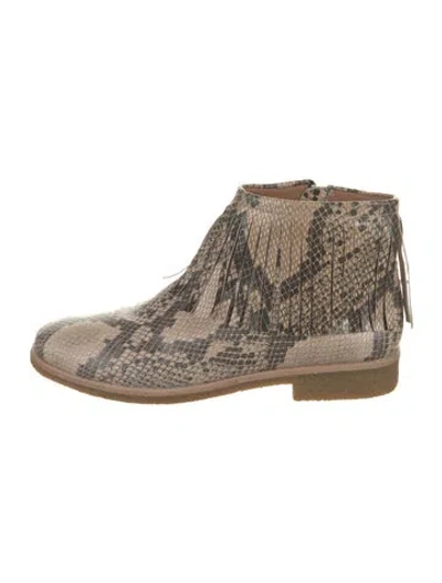 Pre-owned Kate Spade Embossed Leather Animal Print Boots In Brown
