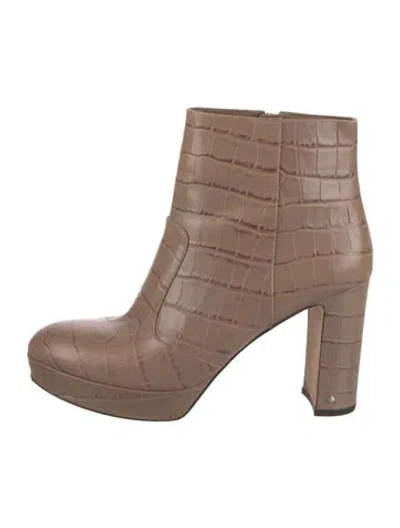 Pre-owned Kate Spade Embossed Leather Animal Print Boots In Neutral