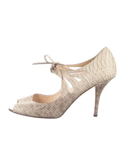 Pre-owned Kate Spade Embossed Leather Animal Print Pumps In Neutral
