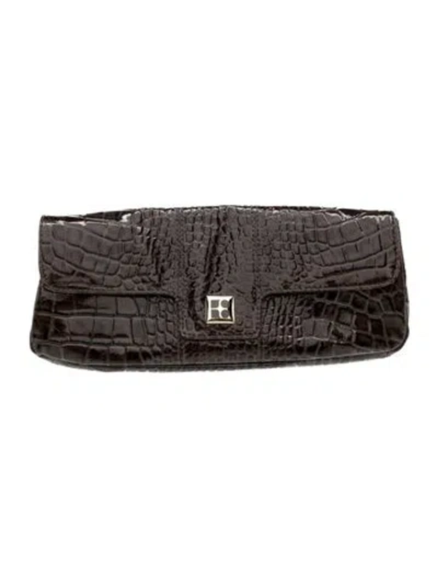 Pre-owned Kate Spade Embossed Leather Clutch In Brown