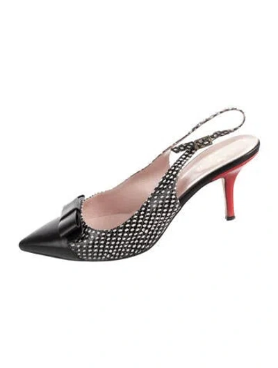 Pre-owned Kate Spade Embossed Leather Printed Slingback Pumps In Black