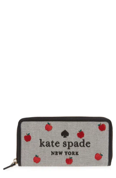 Kate Spade Embroidered Large Leather Continental Wallet In Gray
