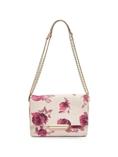 Pre-owned Kate Spade Emerson Place Floral-print Leather Shoulder Bag In Neutral