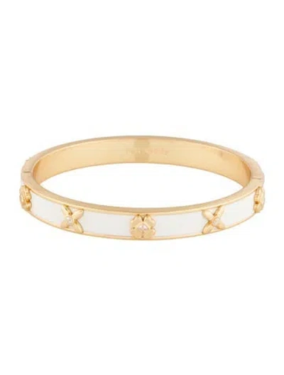 Pre-owned Kate Spade Enamel & Crystal Heritage Bloom Hinged Bangle, 7" In White