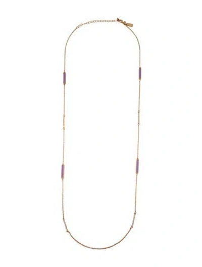 Pre-owned Kate Spade Enamel & Crystal Station Necklace, 35.5" In Purple