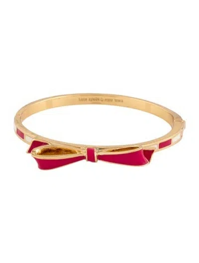 Pre-owned Kate Spade Enamel Bow Bangle Bracelet, 6.75" In Pink/white
