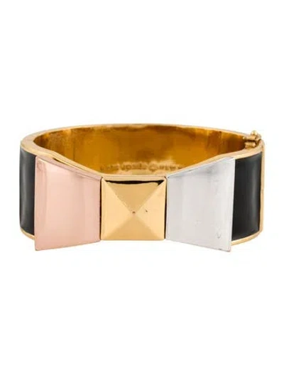 Pre-owned Kate Spade Enamel Bow Bangle Bracelet, 7" In Black