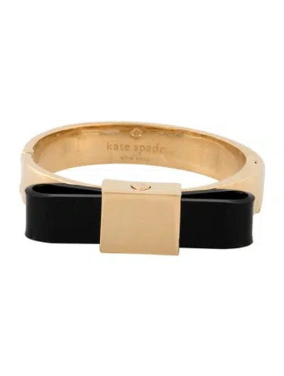 Pre-owned Kate Spade Enamel Bow Hinged Bangle Bracelet, 7.25" In Black