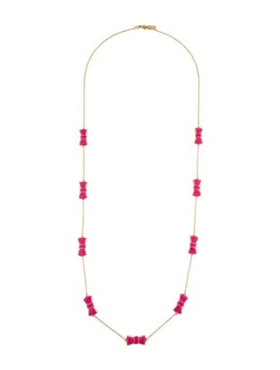 Pre-owned Kate Spade Enamel Bow Station Necklace, 32.5" In Pink