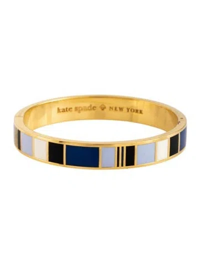 Pre-owned Kate Spade Enamel Chase Rainbows Hinge Bangle Bracelet, 6.75" In Black/blue/white