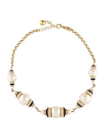 Pre-owned Kate Spade Enamel, Crystal & Faux Pearl Choker Necklace, 20" In Multi