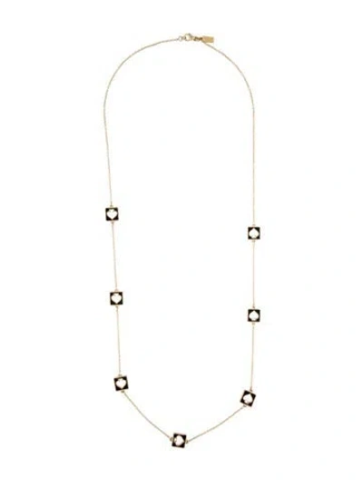 Pre-owned Kate Spade Enamel Cutout Logo Station Necklace, 32.5" In Black