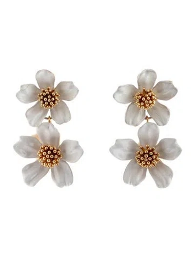 Pre-owned Kate Spade Enamel Flower Drop Earrings In White