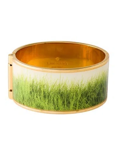 Pre-owned Kate Spade Enamel Hinge Bangle Bracelet, 6.5" In Green/white