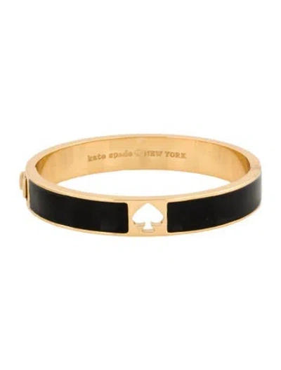 Pre-owned Kate Spade Enamel Hole Punch Spade Hinge Bangle Bracelet, 7" In Black