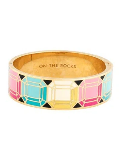 Pre-owned Kate Spade Enamel 'on The Rocks' Hinged Bangle Bracelet, 6.75" In Black/gold/green