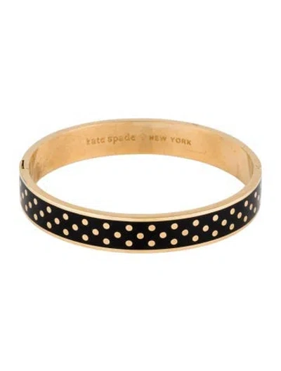 Pre-owned Kate Spade Enamel Polka Dot Bangle Bracelet, 7" In Black