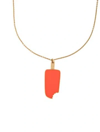 Pre-owned Kate Spade Enamel Popsicle Pendant Necklace, 33" In Orange