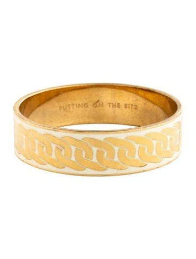 Pre-owned Kate Spade Enamel 'putting On The Ritz' Bangle, 8" In White