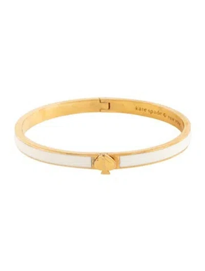 Pre-owned Kate Spade Enamel Spade Hinged Bangle Bracelet, 6.5" In White