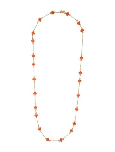 Pre-owned Kate Spade Enamel Spade Station Necklace, 54" In Orange