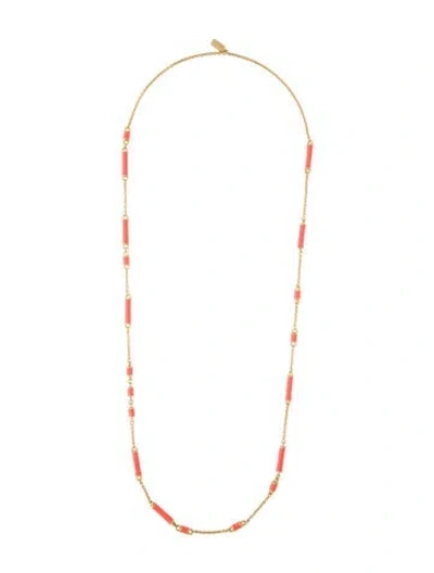 Pre-owned Kate Spade Enamel Station Necklace, 32" In Pink