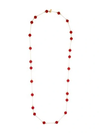 Pre-owned Kate Spade Enamel Station Necklace, 35" In Red