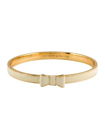 Pre-owned Kate Spade Enamel Take A Bow Bangle Bracelet, 8" In White
