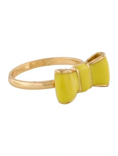 Pre-owned Kate Spade Enamel 'take A Bow' Cocktail Ring In Yellow