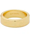 Kate Spade Engraved Idiom Script Band Ring In Gold.