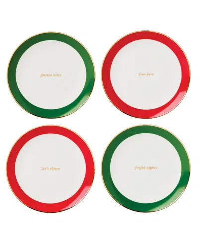 Kate Spade Evergreen Rim Accent Plates, Set Of 4 In White